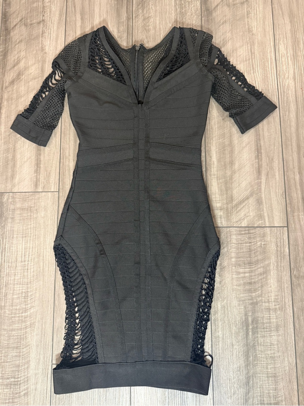 Black Crochet-Panel Bodycon Mini Dress